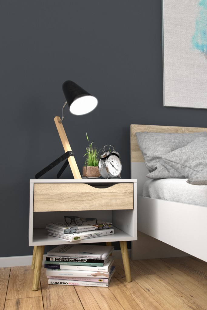 Nordic Bedside Table - White with Oak drawer - Image 2