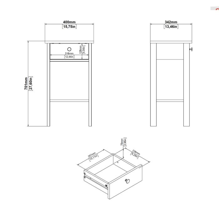 Loft Bedside Table with 1 Drawers in Jackson Hickory Oak - Image 3