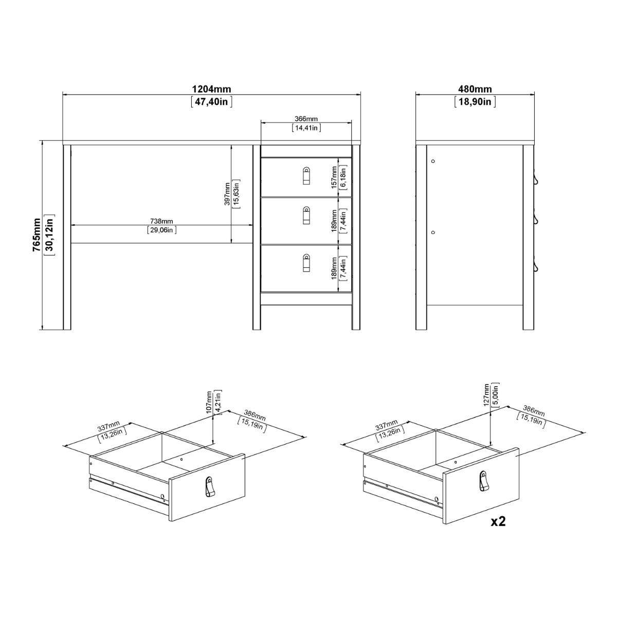 Loft home office desk with 3 drawers - Image 4