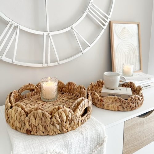 Set of 3 scalloped edge rattan baskets